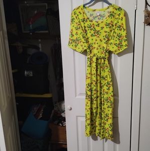 LuLaRoe Marly tie waist dress bright yellow floral spring print dress pockets